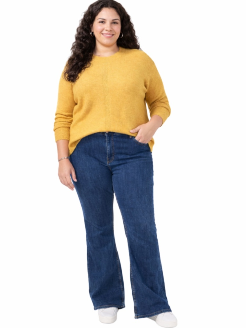 Vince Camuto Plus Size Ribbed-Front Crewneck Sweater - Amber 1X/NWT
